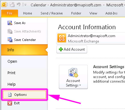 Go to Microsoft Office Outlook 2010 File Tab